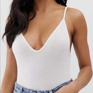 boohoo basic white v neck strappy bodysuit